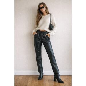 Vintage Pia Rucci Leather Pants Small Black High Rise Elastic Waist 90s Y2K